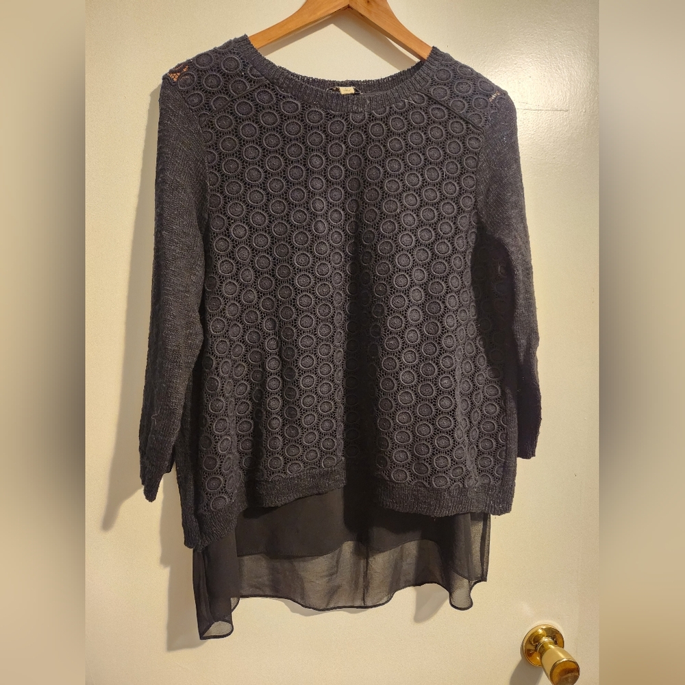 Black Sheer Back Knit Sweater Sz L